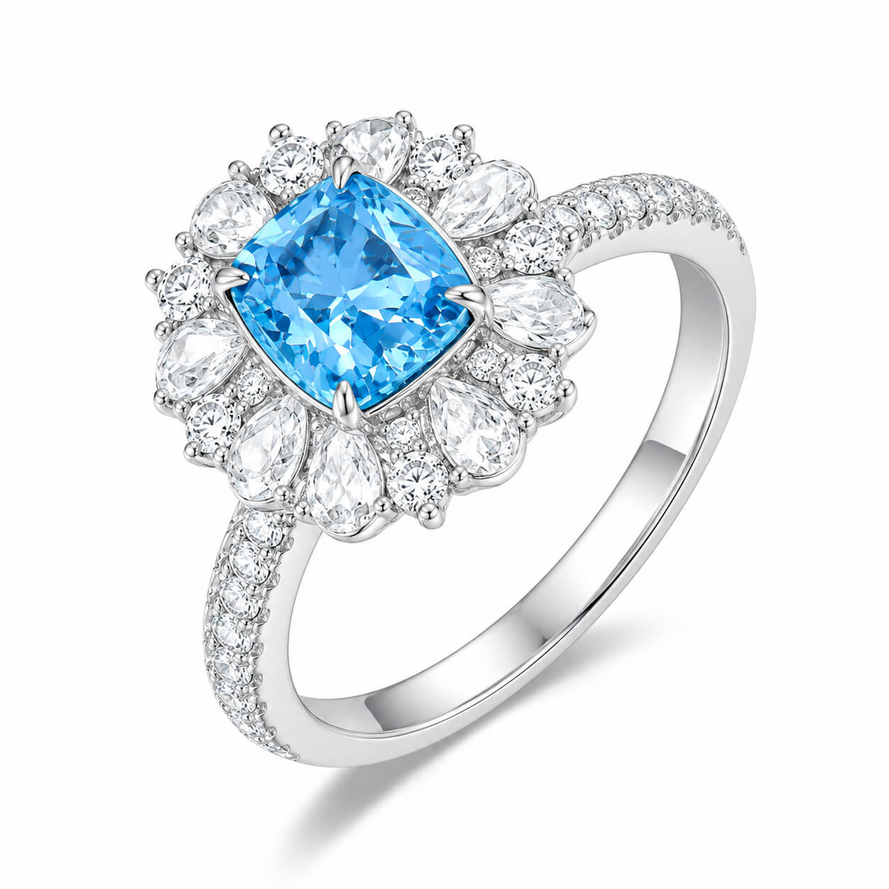Halo setting cushion cut lab grown diamond engagement ring
