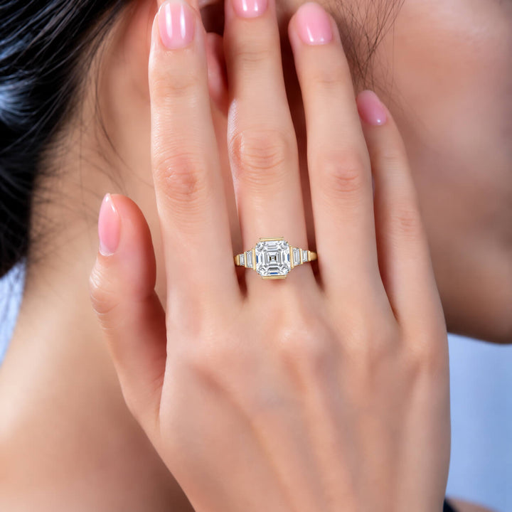 Asscher cut lab grown diamond engagement ring