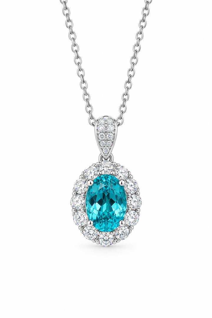 Halo setting oval cut lab grown paraiba pendant necklace