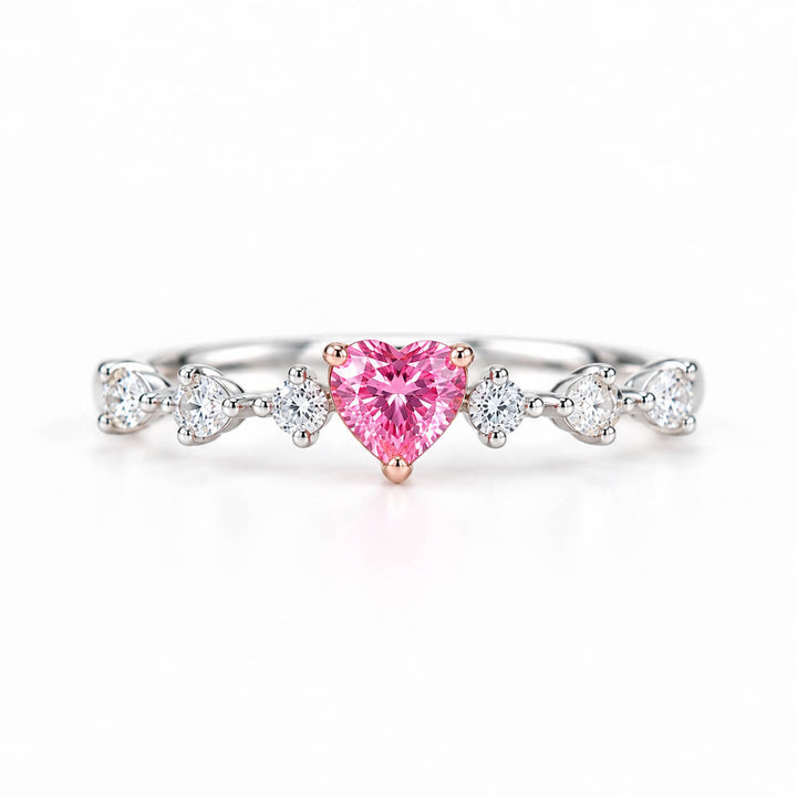 Heart cut lab grown pink diamond engagement ring