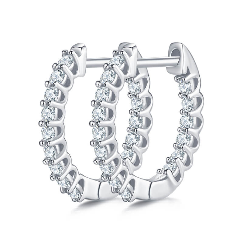 Full pave single row Moissanite huggie hoop earrings stud