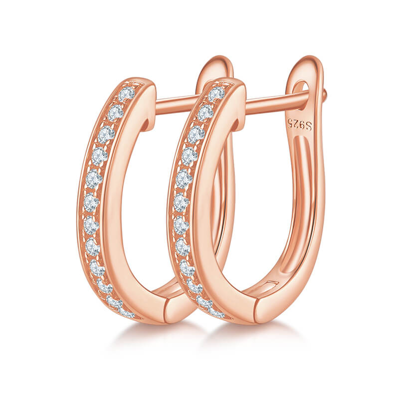 Half pave single row Moissanite huggie hoop earrings stud