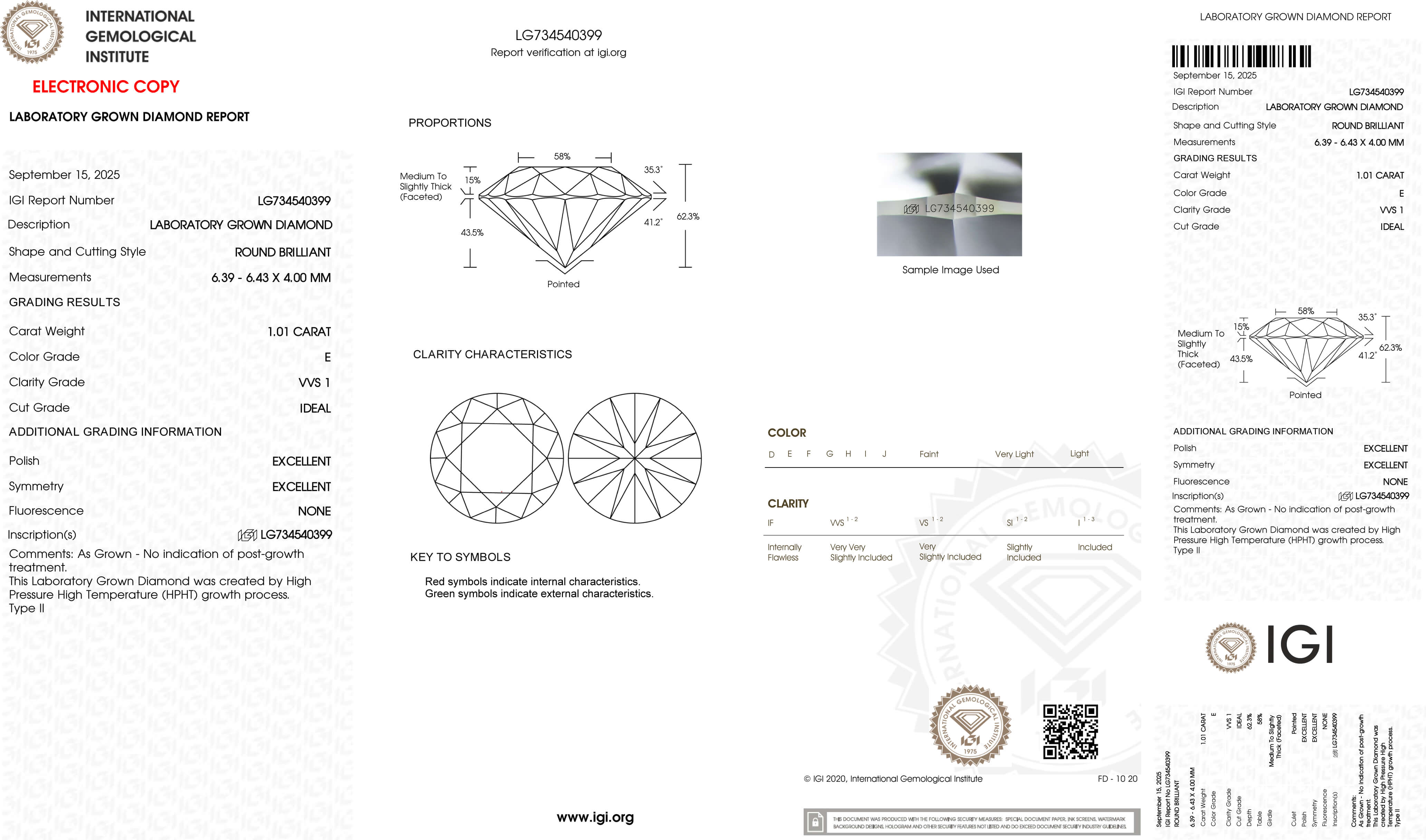 1.01ct E VVS1 Round Cut Lab Grown Diamond