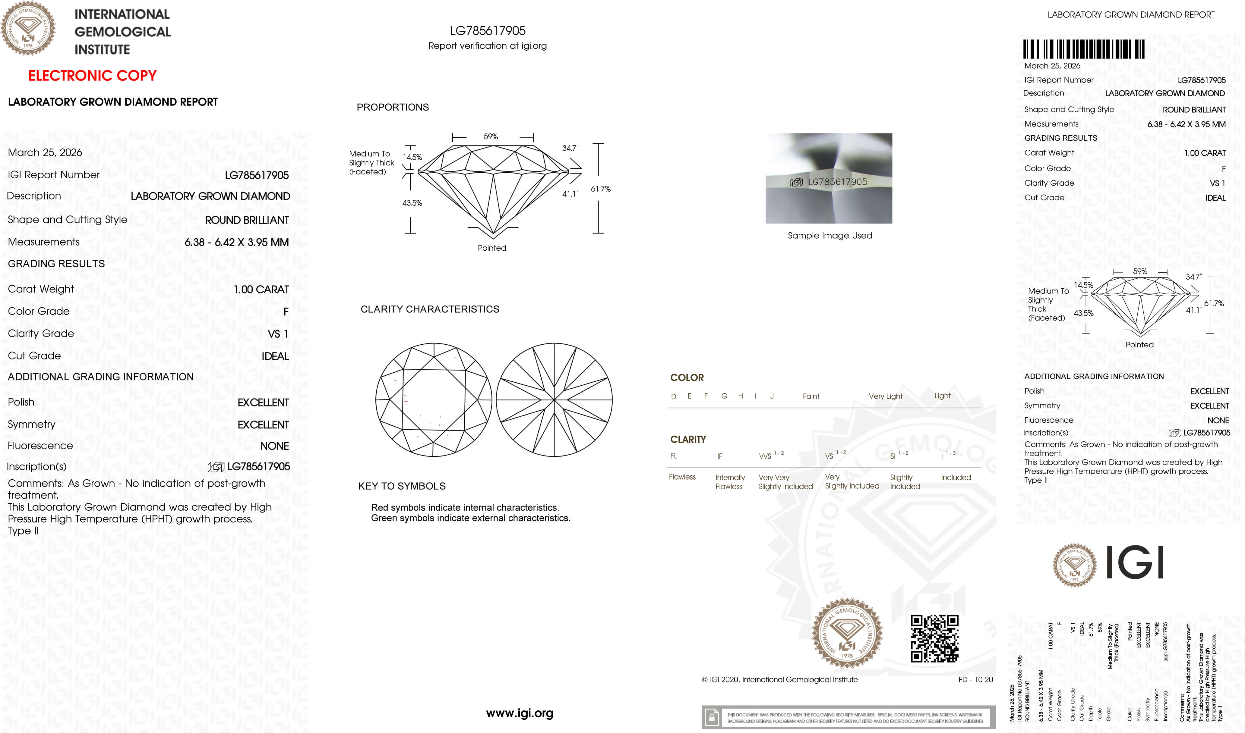 1.00ct F VS1 Round Cut Lab Grown Diamond