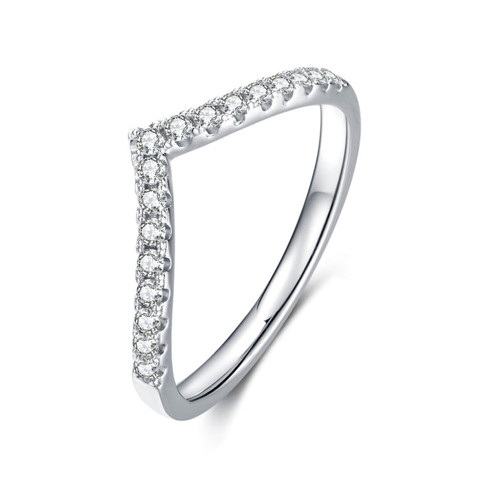 V shape half pave round cut Moissanite curved wedding band