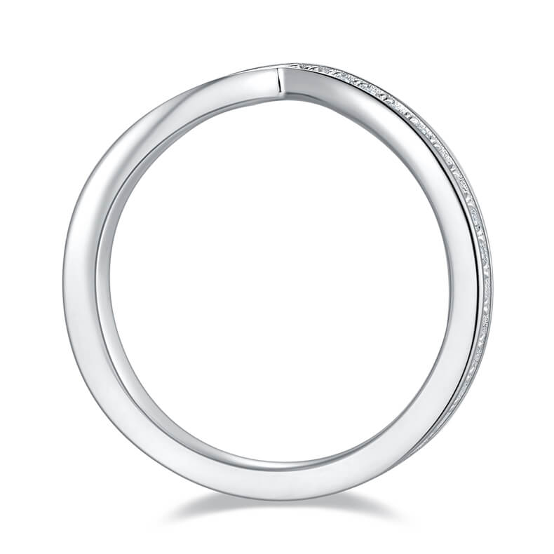 V shape full pave round cut Moissanite curved wedding band