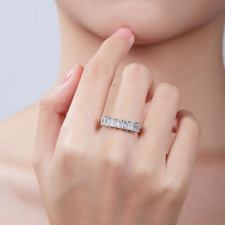 Emerald cut Moissanite anniversary wedding band
