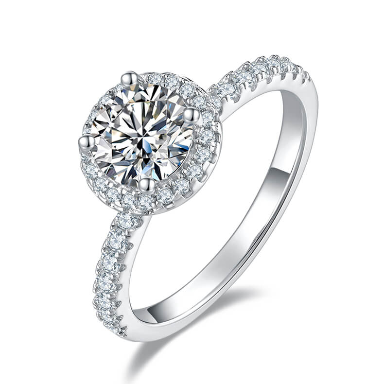 Round cut Moissanite halo engagement ring
