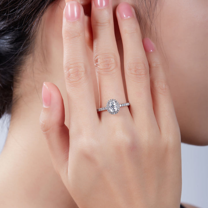 Oval cut Moissanite halo engagement ring