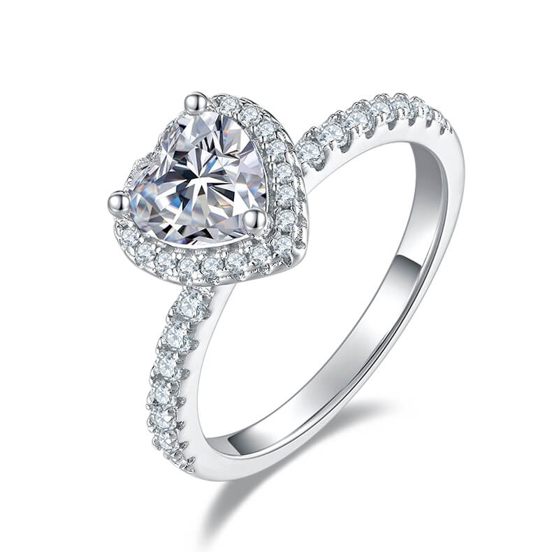 Heart cut Moissanite halo engagement ring