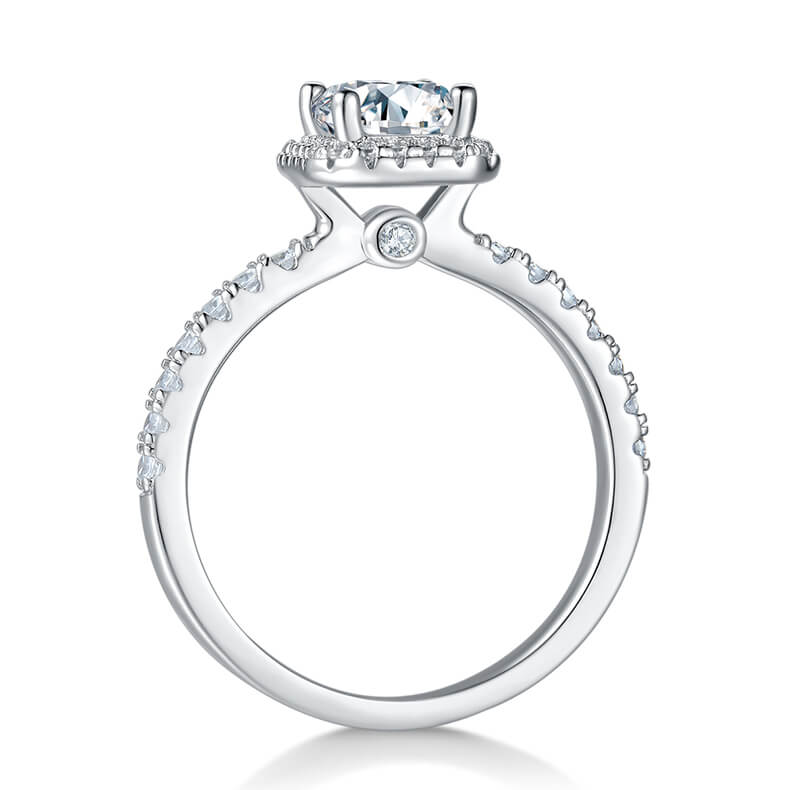 Emerald cut Moissanite halo engagement ring