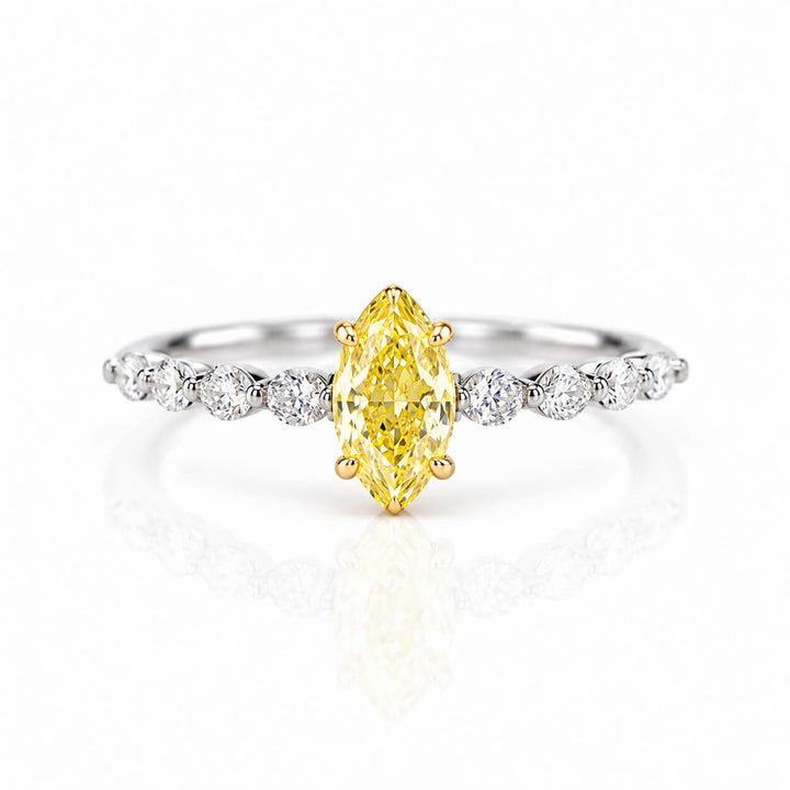 Marquise cut lab grown yellow diamond engagement ring
