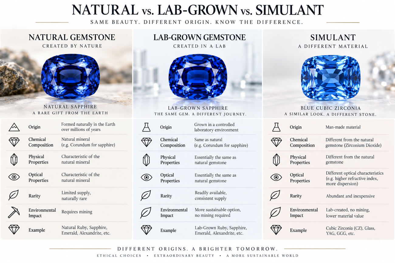 Natural vs. Lab-Grown vs. Simulant