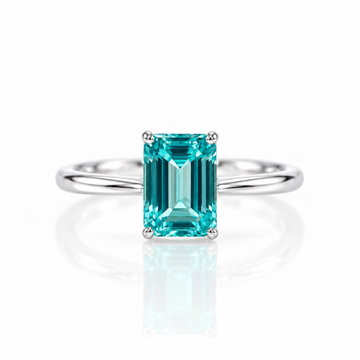 Radiant cut  lab grown Paraiba engagement ring