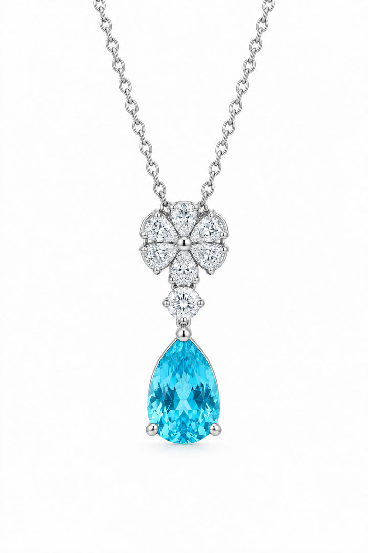 Snowflower design pear cut lab grown paraiba pendant necklace