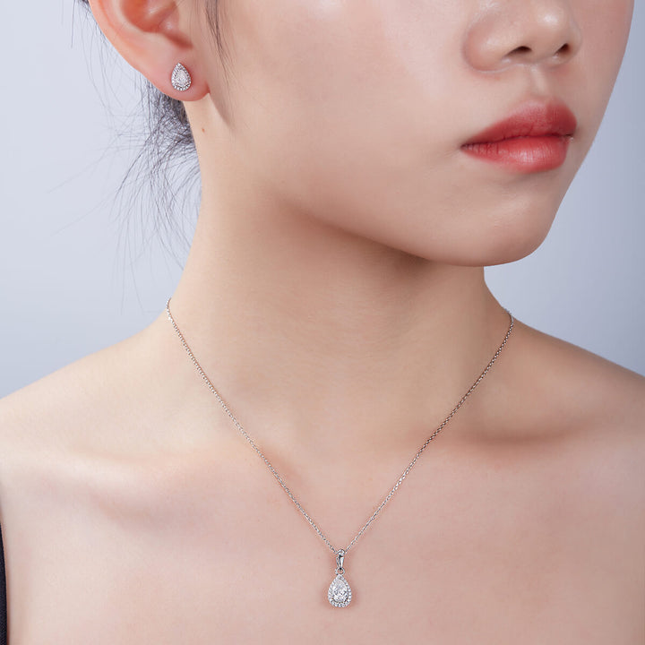 Pear cut Halo Moissanite pendant necklace